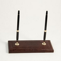 Double Pen Stand - Brown "Croco" Leather